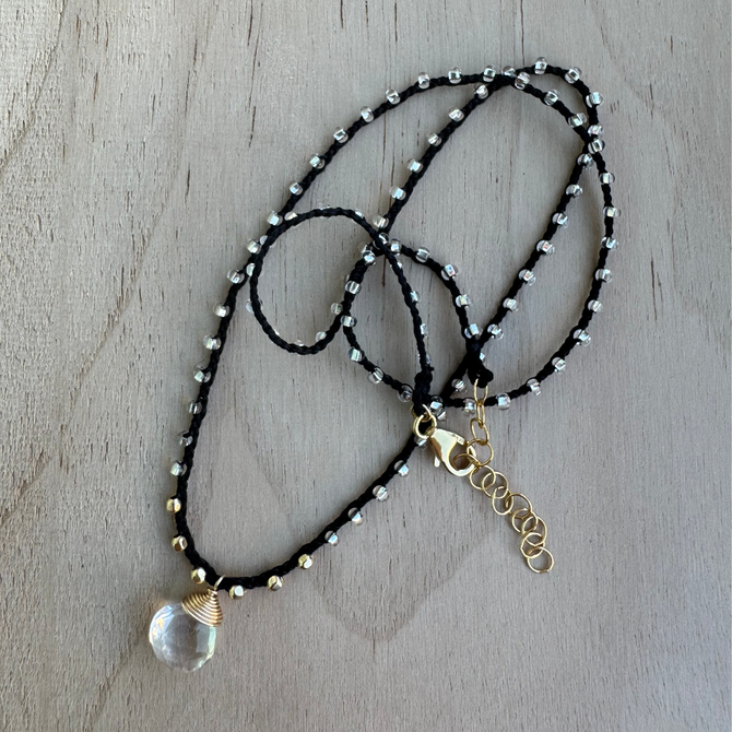 Braided Silk Crystal Quartz Necklace / KRN G B352-14