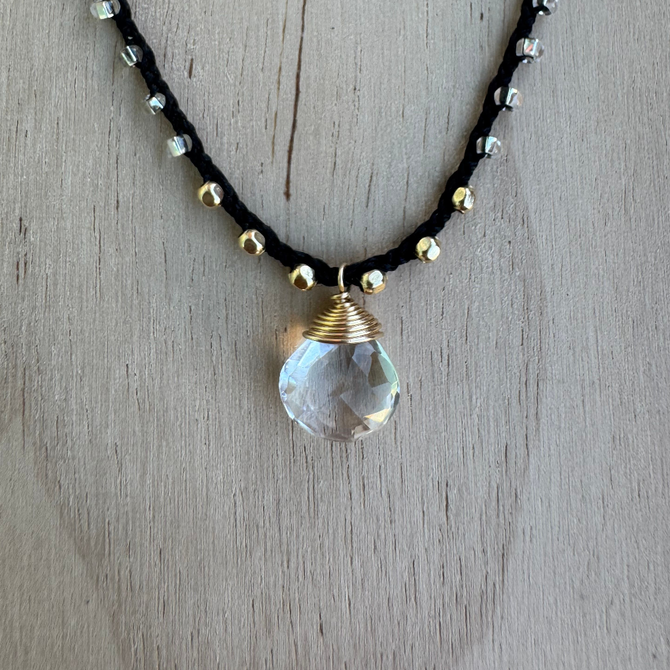 Braided Silk Crystal Quartz Necklace / KRN G B352-14