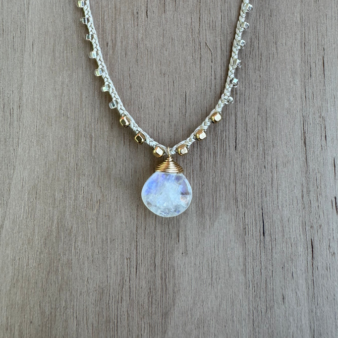 Braided Silk Moonstone Necklace / KRN G B342-13