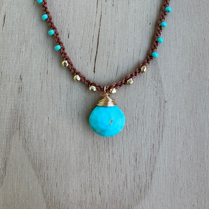 Braided Silk Turquoise Necklace / KRN G B346-9