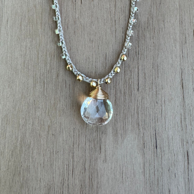 Braided Silk Crystal Quartz Necklace / KRN G B203-14