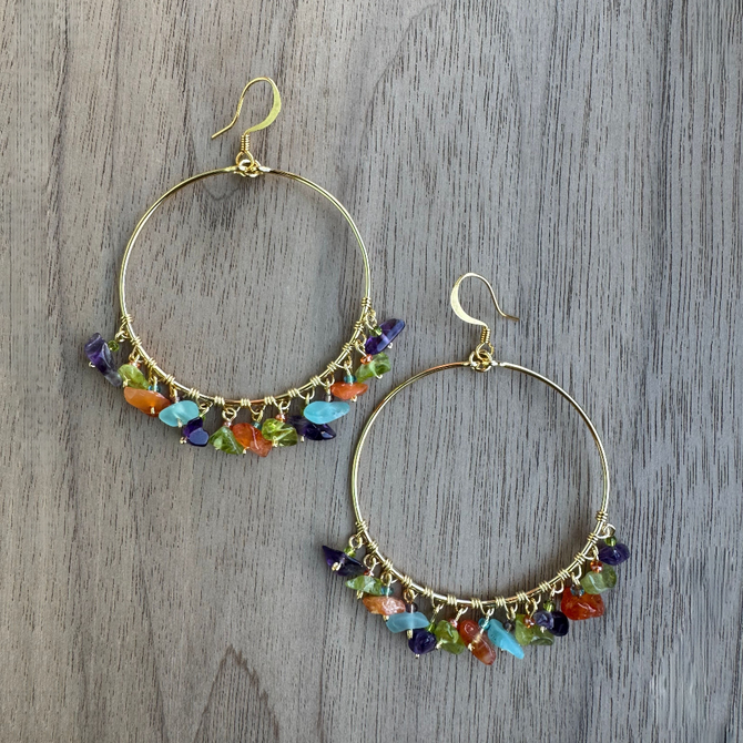 14k Gold Dipped Multi-Color Hoop Earrings / CLE G B243-SM16