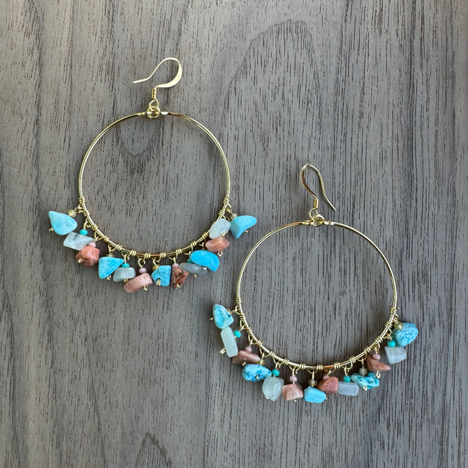 14k Gold Dipped Multi-Color Hoop Earrings / CLE G B243-SM13