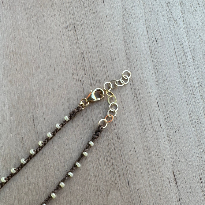 Braided Silk brown Pearl Necklace / KRN G B320-17