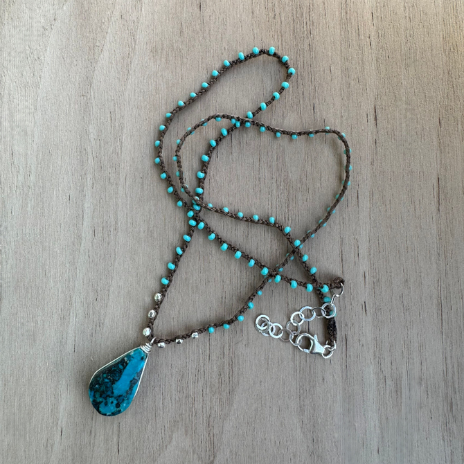 Braided Silk Chrysocolla Necklace / KRN S B295-9