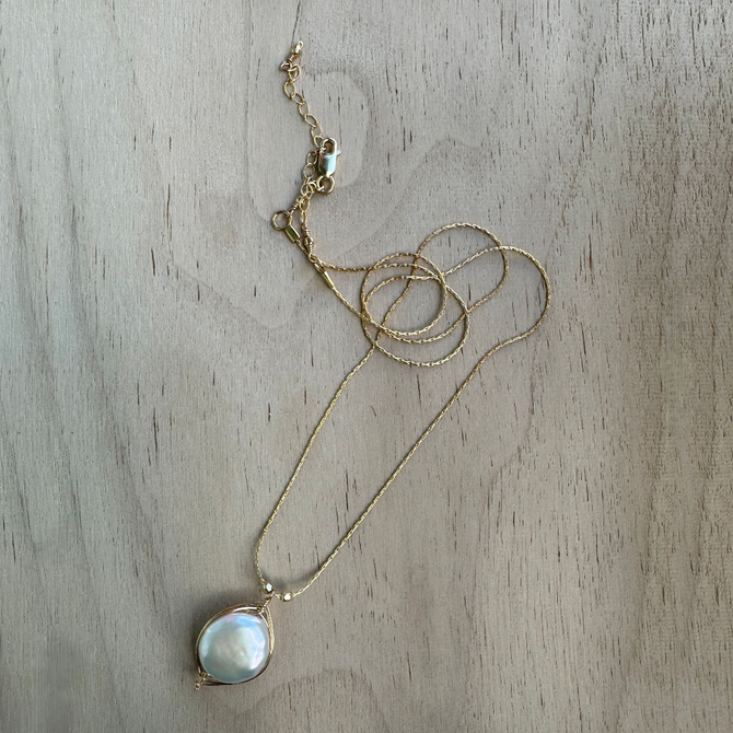 14k Gold Filled Pearl Cordette Necklace / SSN G B15-1