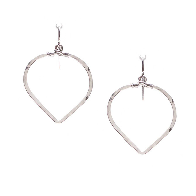 Hammered Geometric Minimalist Silver Plated Lotus Leaf Earrings, Handmade / GAE S B7-2