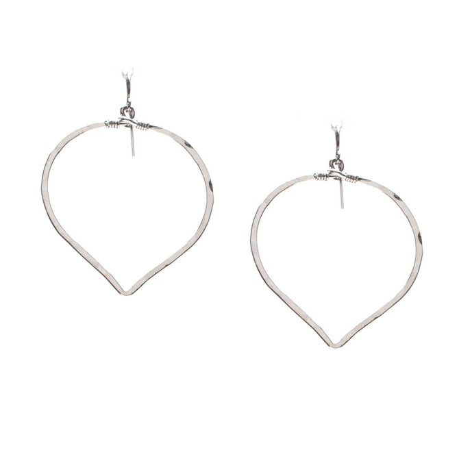 Hammered Geometric Minimalist Silver Plated Lotus Leaf Earrings, Handmade / GAE S B7-3