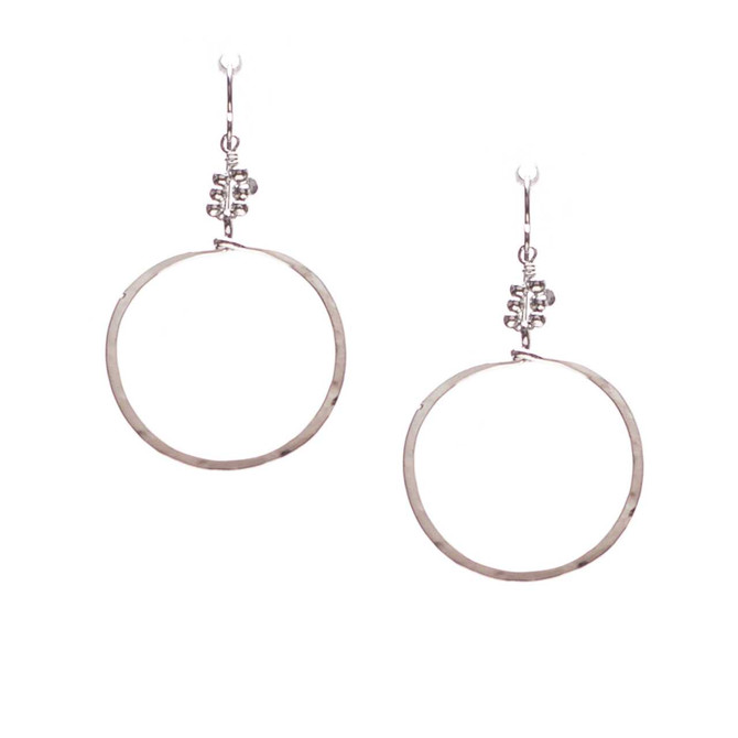 Hammered Geometric Minimalist Silver Hoop Earrings, Handmade / GAE S B13-3