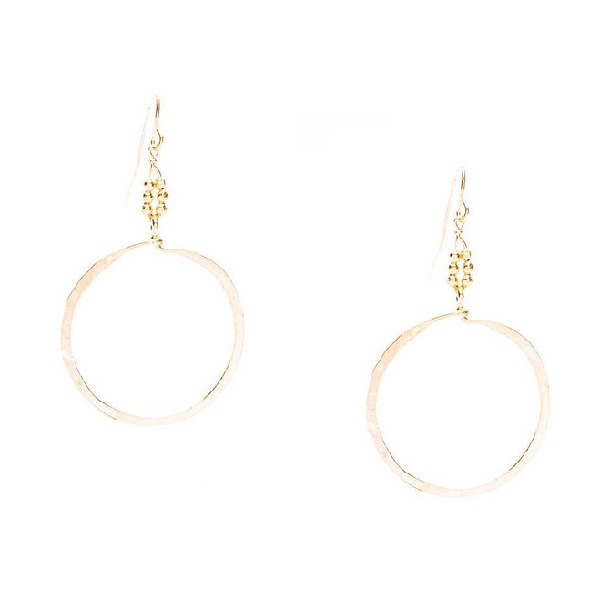 Hammered Geometric Minimalist Handmade Gold Hoop Drop Earrings / GAE G B13-3