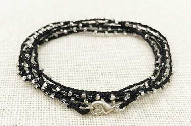 Dainty Boho Crochet Czech Seed Bead Silk Thread Necklace / Wrap Bracelet in Black / GS102-69