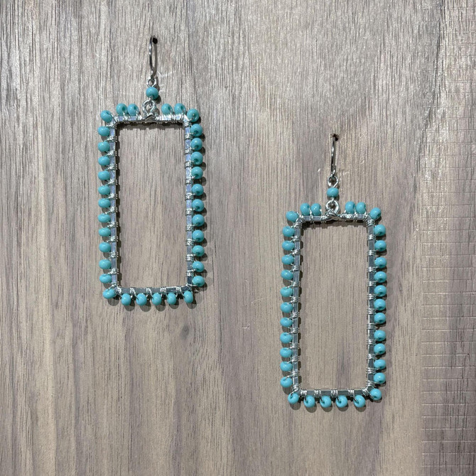 Hammered Boho Gypsy Wire Wrapped Beaded Silver Plated Earrings, Handmade / GAE S B143-1