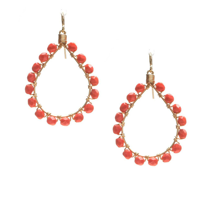 Handmade Wire Wrapped Czech Bead Teardrop Bohemian Earrings / CLE G B123-2