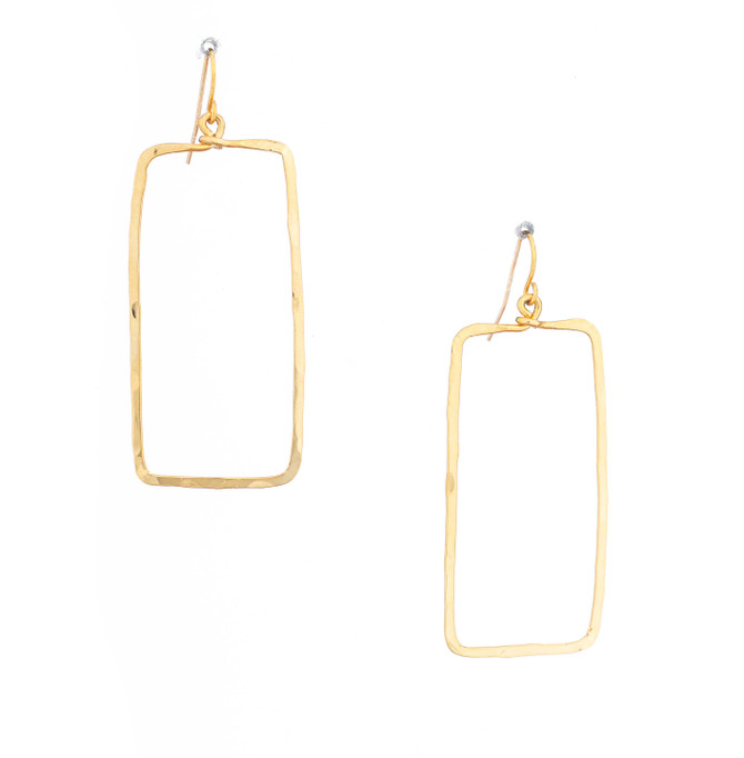 (Small) Hammered Boho, Bohemian, Geometric Minimalist Silver Rectangular Earrings, Handmade / GAE G B14-2
