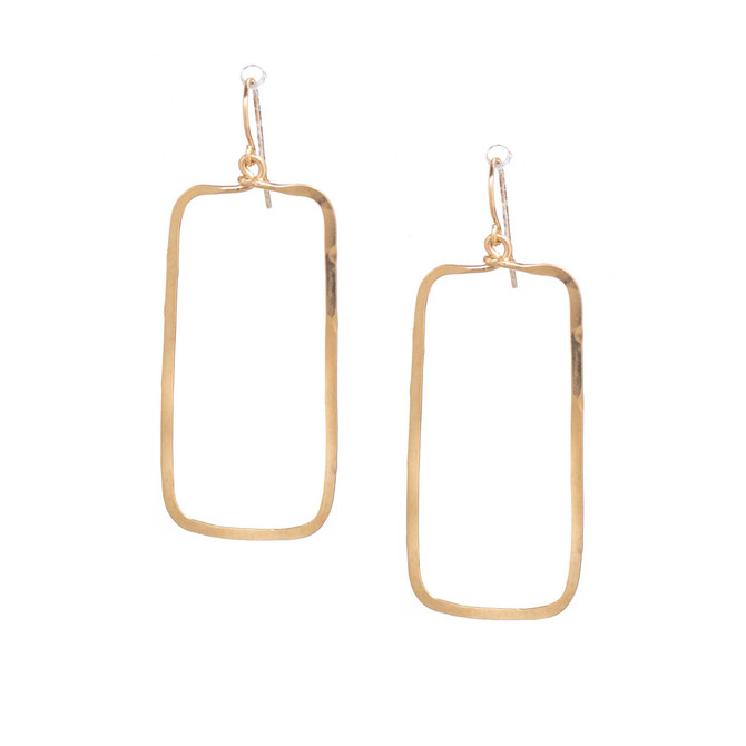 (Small) Hammered Boho, Bohemian, Geometric Minimalist Silver Rectangular Earrings, Handmade / GAE G B14-2