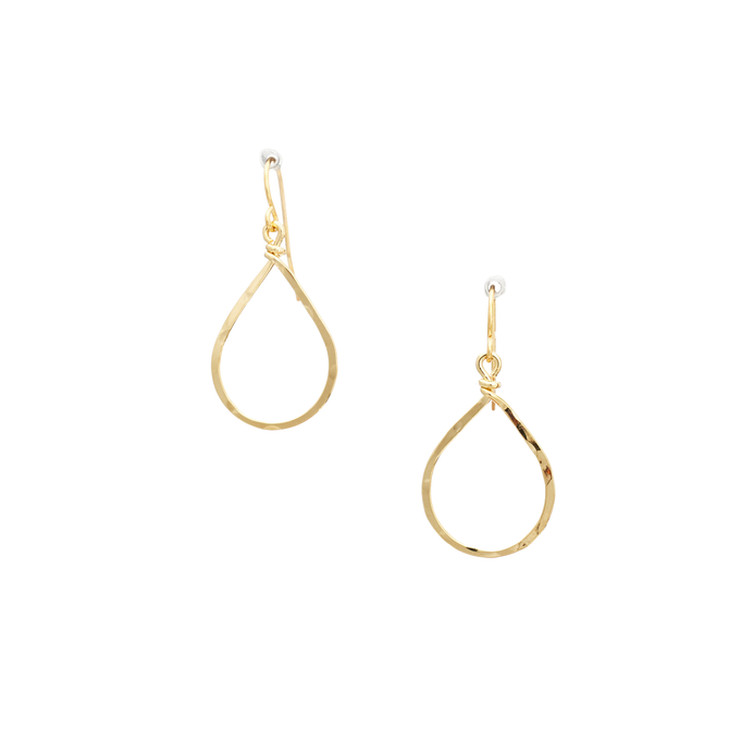 (Small) Hammered Geometric Minimalist Gold Tear Drop Earrings, Handmade / GAE G B9-1