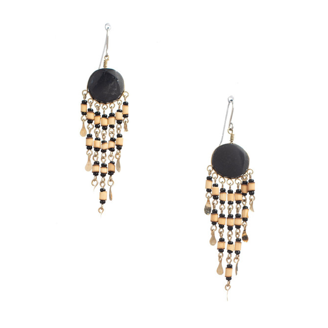 Handmade Beaded Boho Tribal Onyx Bamboo Earrings / HNE B13-4