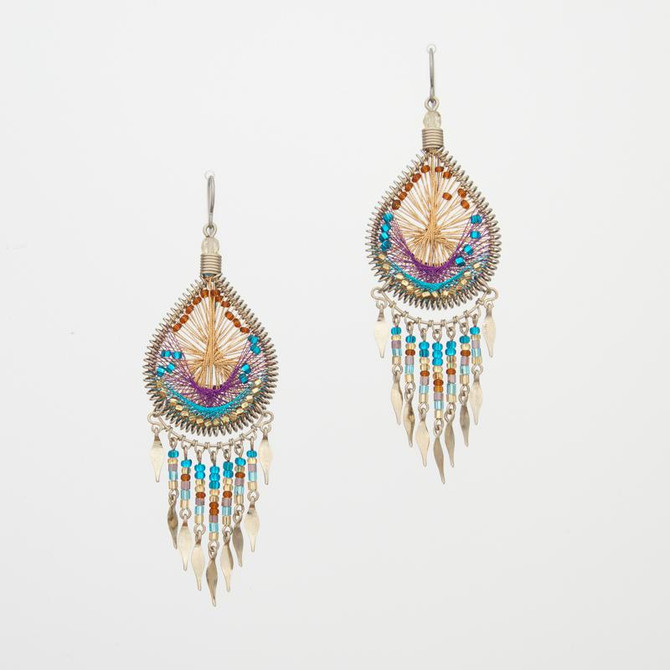 Handmade Boho Beaded  Silk Thread  Bohemian Mermaid Earrings / MRE B9-3RIO