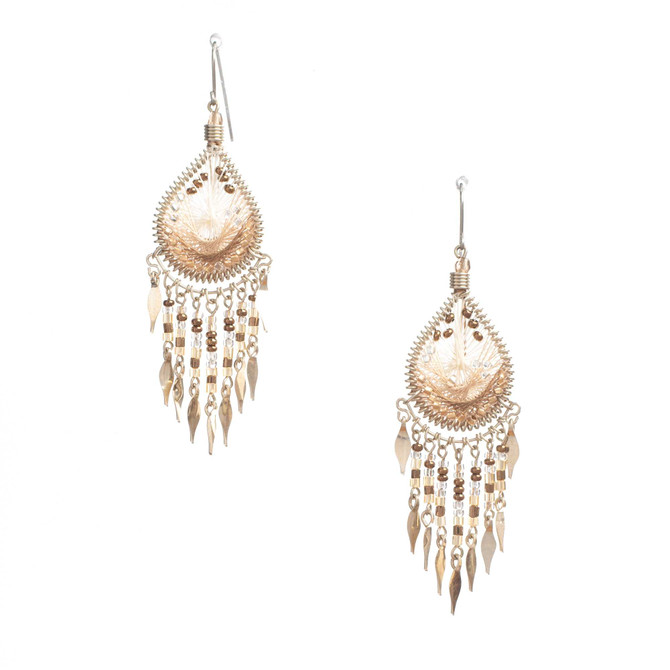 Handmade Boho Beaded Silk Thread Bohemian Mermaid Earrings / MRE B7-4BRW