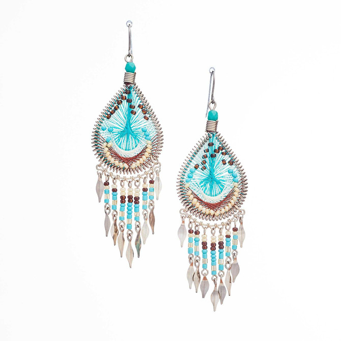 Handmade Boho Beaded Silk Thread Bohemian Mermaid Earrings / MRE B9-6TRQ