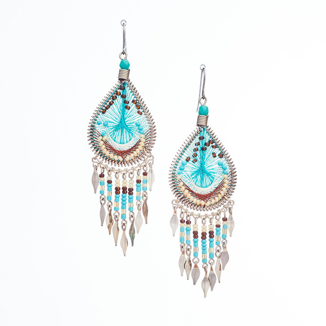 Handmade Boho Beaded  Silk Thread Bohemian Mermaid Earrings / MRE B9-6TRQ