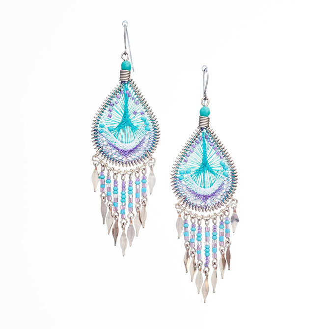 Handmade Boho Beaded Silk Thread Bohemian Mermaid Earrings / MRE B9-3TRQ