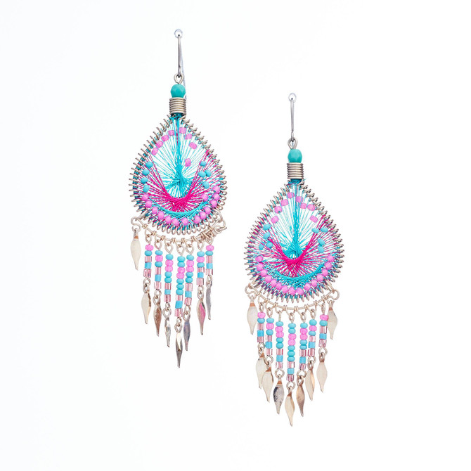 Handmade Boho Beaded  Silk Thread Bohemian Mermaid Earrings / MRE B9-9BRZ