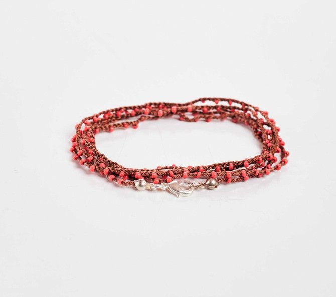 Dainty Boho Crochet Czech Seed Bead Silk Thread Necklace / Wrap Bracelet in Sun / GS102-24