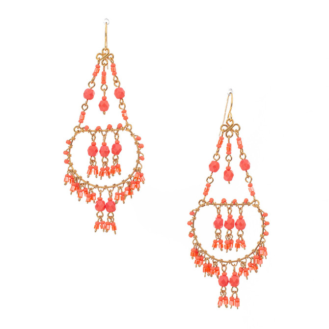 Handmade Bohemian Beaded Gold Plated Chandelier Earrings / CAE G B15-2