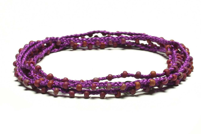 Dainty Boho Crochet Czech Seed Bead Silk Thread Necklace / Wrap Bracelet in Bright Magenta / GS102-13