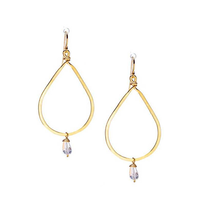 Hammered, Boho, Bohemian, Gold, Beaded, Wire Wrapped, Tear Drop Gypsy Boho Earrings, Handmade / GAE G B134-54