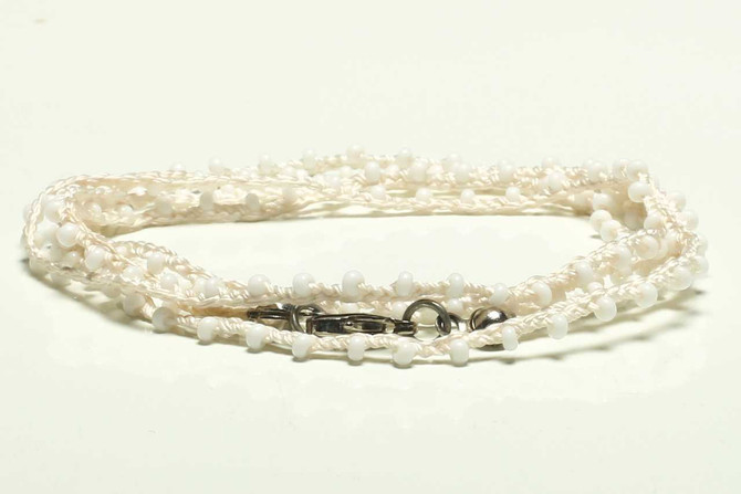 Dainty Boho Crochet Czech Seed Bead Silk Thread Necklace / Wrap Bracelet in White / GS102-17