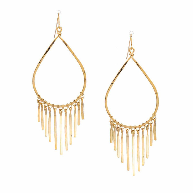 Hammered Geometric Minimalist Fringe Drop Earrings / GAE G B34-2