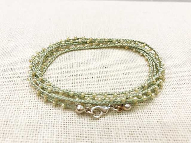 Dainty Boho Crochet Czech Seed Bead Silk Thread Necklace / Wrap Bracelet in Pale Green / GS102-52
