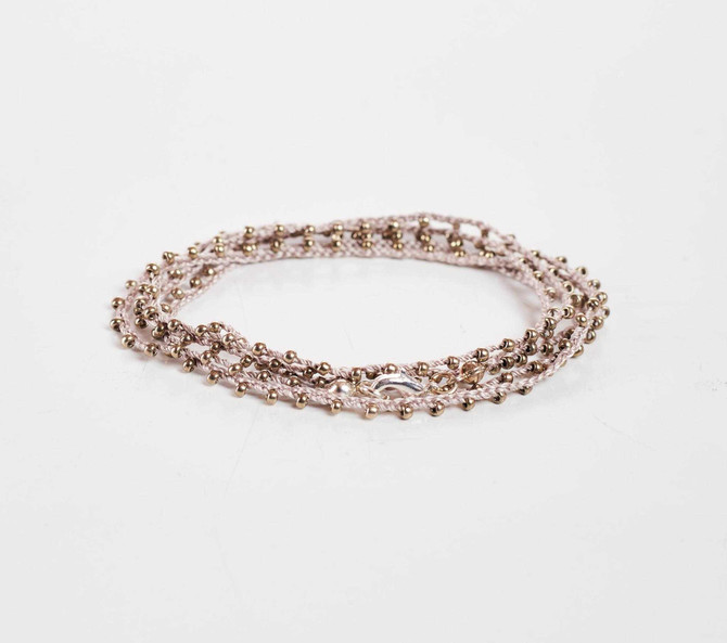 Dainty Boho Crochet Czech Seed Bead Silk Thread Necklace / Wrap Bracelet in Golden / GS102-68