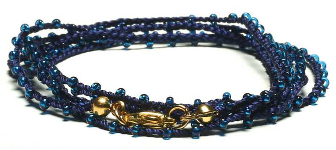 Dainty Boho Crochet Czech Seed Bead Silk Thread Necklace / Wrap Bracelet in Navy Blue / GG102-12