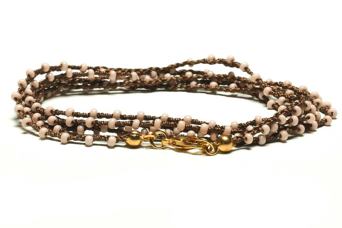 Dainty Boho Crochet Czech Seed Bead Silk Thread Necklace / Wrap Bracelet in Pastel Rose / GG102-100