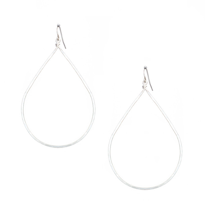 Hammered Geometric Minimalist Silver Plated Tear Drop Earrings, Handmade / GAE S B9-5