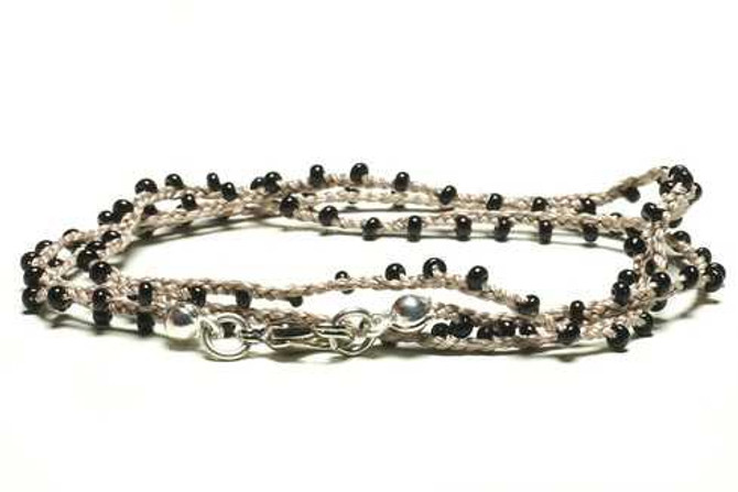 Braided Crochet Seed Bead Bohemian Necklace / Wrap Bracelet in Steel Grey / GS112-2