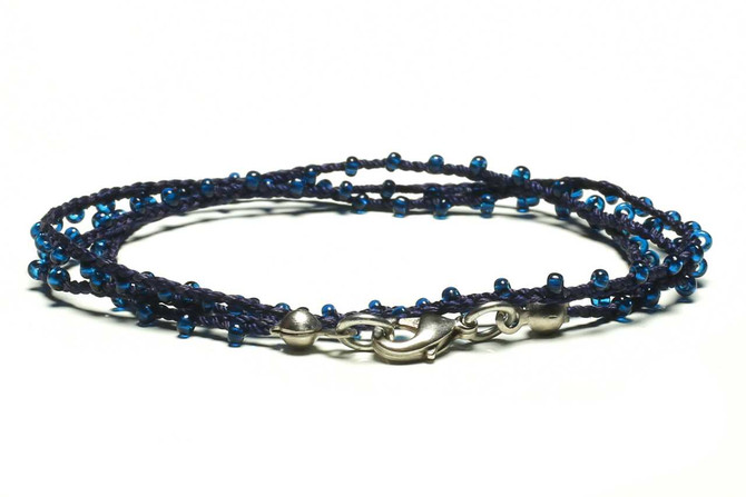Braided Crochet Seed Bead Bohemian Necklace / Wrap Bracelet in Navy Blue / GS112-12