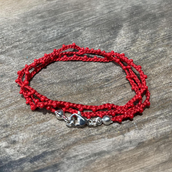 Braided Crochet Seed Bead Bohemian Necklace / Wrap Bracelet in Red / GS112-21