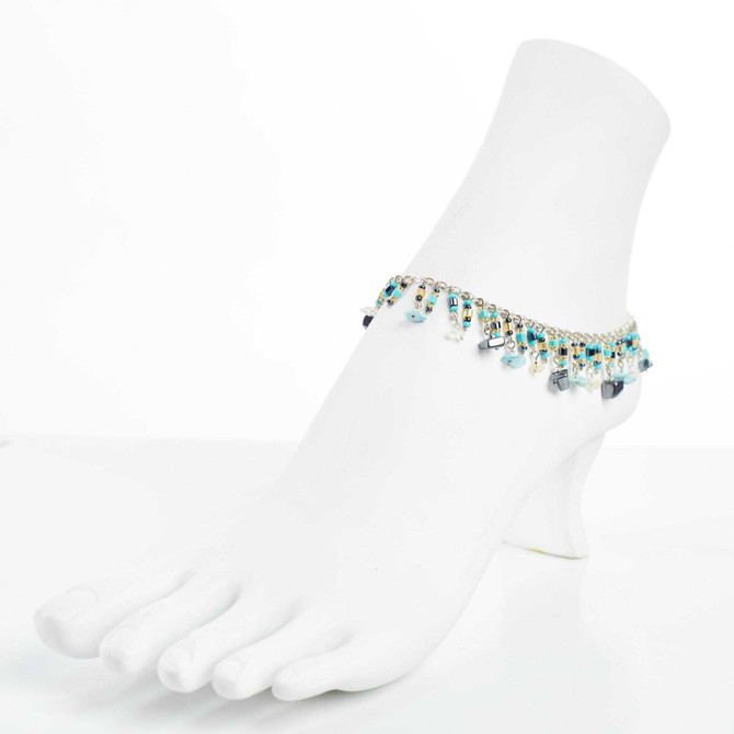 Dainty boho gypsy beach anklet with semi precious stones, Czech seed beads, bugle beads, handmade / ETA B20-M6