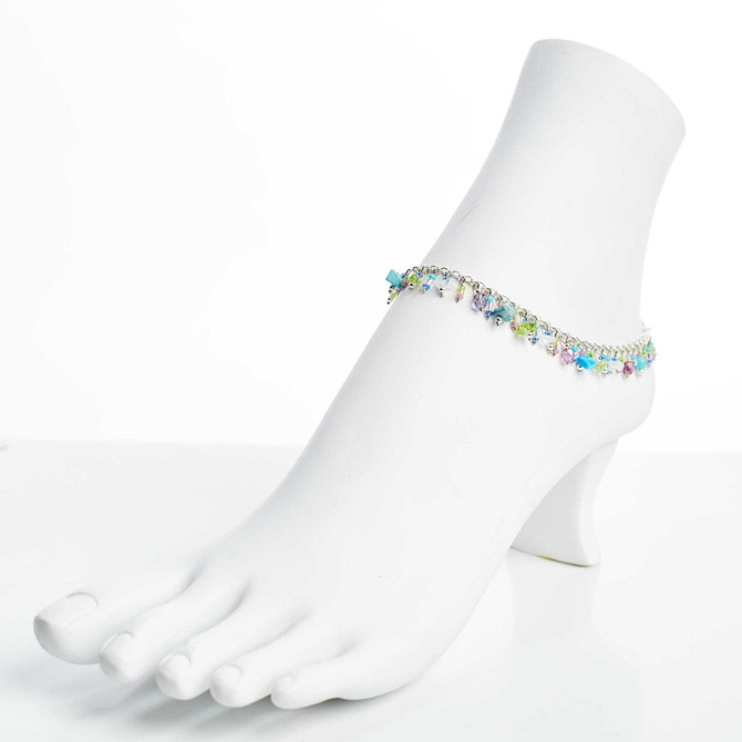 Dainty boho gypsy beach anklet with semi precious stones, Czech seed beads, bugle beads, handmade / ETA B23-M1