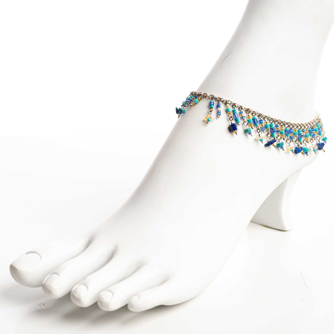 Dainty boho gypsy beach anklet with semi precious stones, Czech seed beads, bugle beads, handmade / ETA B20-M7