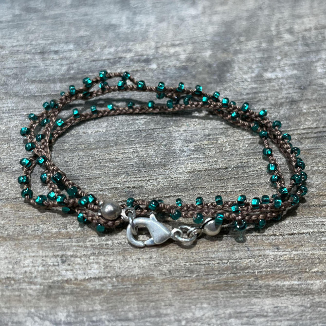 Braided Crochet Seed Bead Bohemian Necklace / Wrap Bracelet in Chestnut / GS112-155