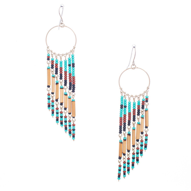 Handmade Beaded Boho Tribal  Wire Wrap Czech Glass Seed Beads Bamboo Earrings / LME B13-2