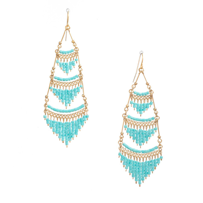 Handmade Bohemian Beaded Gold Plated Chandelier Earrings / CLE G B45-1