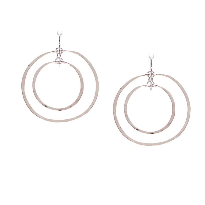 Hammered Geometric Minimalist Silver Double Hoop Earrings, Handmade / GAE S B5-3