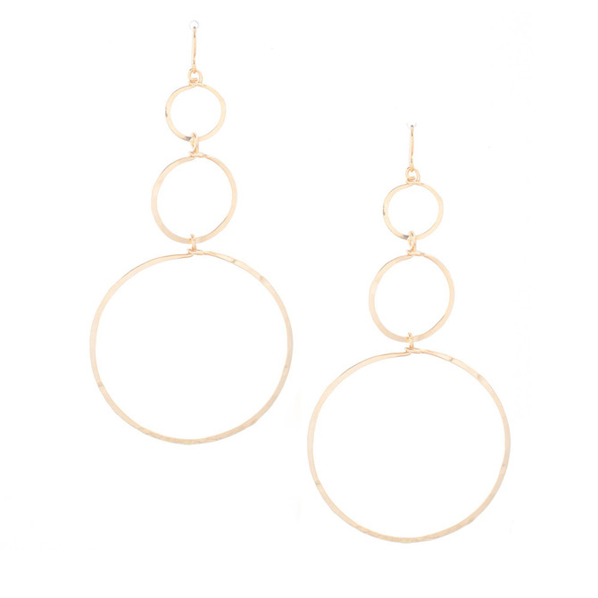 Hammered Geometric Minimalist Triple Hoop Bohemian Gold Plated Earrings / GAE G B577-2
