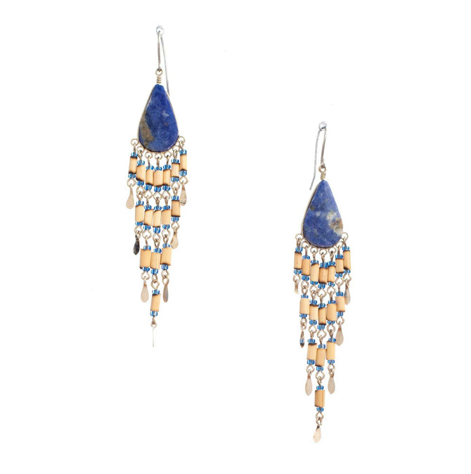 Handmade Beaded Boho Tribal Lapis Lazuli Bamboo Earrings / HNE B6-3